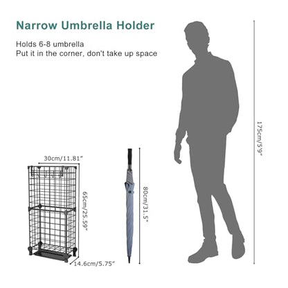 AWTATOS Umbrella Holder Entryway, Umbrella Stand Freestanding, Black | Metal Square Umbrella Rack Organizer with a Removable Drip Tray, Hooks - color: Black