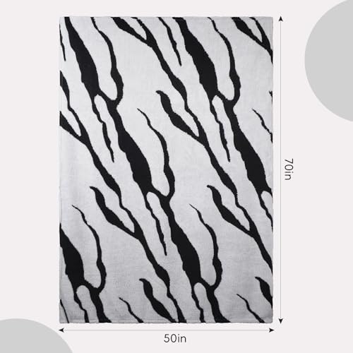 Zebra Printed Fleece Throw Blanket-Cozy Soft Lightweight Fuzzy Throw Blanket for Sofa, Couch, Bed & Chair,Black and Gray, 50" x 70" - color: Black and Gray