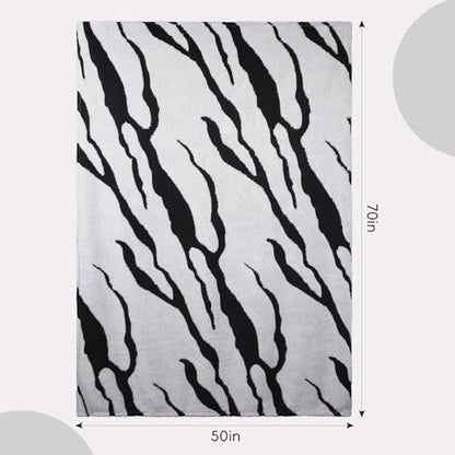 Zebra Printed Fleece Throw Blanket-Cozy Soft Lightweight Fuzzy Throw Blanket for Sofa, Couch, Bed & Chair,Black and Gray, 50" x 70" - color: Black and Gray