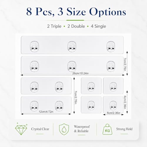 8 Pcs Adhesive Shower Caddy Replacement, Strong No Drill Adhesive Hooks | Holds 40lbs, For Bathroom Storage Shelves and Kitchen Racks, Waterproof & Transparent Strips for Tile, Glass, Smooth Walls - color: Transparent 8 PCS