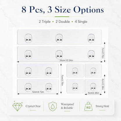 8 Pcs Adhesive Shower Caddy Replacement, Strong No Drill Adhesive Hooks | Holds 40lbs, For Bathroom Storage Shelves and Kitchen Racks, Waterproof & Transparent Strips for Tile, Glass, Smooth Walls - color: Transparent 8 PCS
