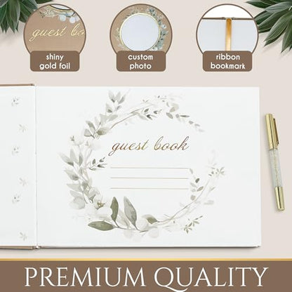 5 Pieces, Wedding Guest Book, Linen Luxury Guest Book, for Wedding, Special Events with Guestbook Stand, Pen, Wedding Book Photo Corners, Guest Book for Party Keepsake Box, Beige