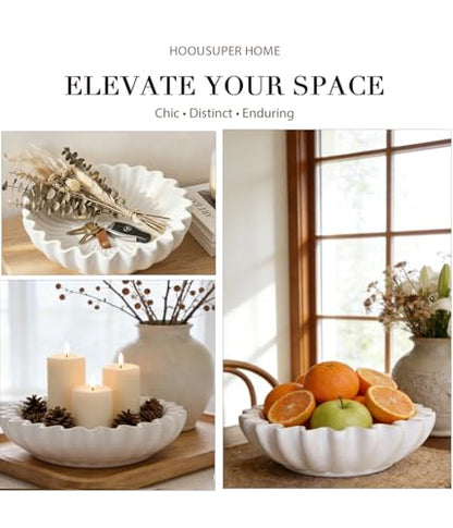 Hoousuper Large decorative bowls for home decor, Modern key bowl for entryway table, Handicraft purse bowl, catch all bowl, Artificial Stone, white. - size: Purse White