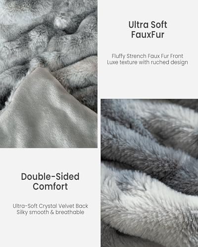 Ultra Soft Cozy Faux Fur Throw Blanket, Fuzzy Plush Thick Bubble Blanket, Luxury Fluffy Blanket for Couch, Sofa, Bedroom, and Living Room, 60x80 Inches,Tie-Dye Gray - color: Z-tie-dye Gray, size: Twin