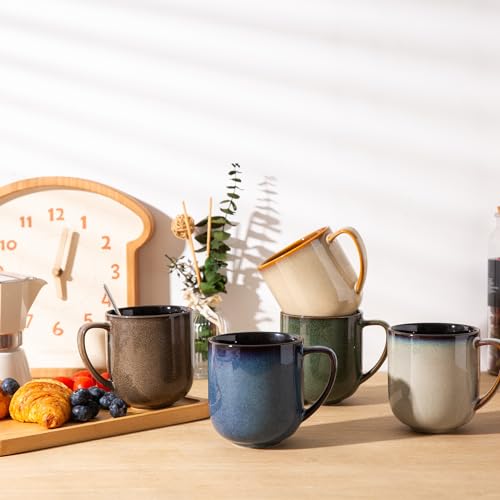 LERATIO Ceramic Coffee Mugs Set of 6,12oz Handmade Coffee Mugs Set | Large Handle for Cappuccino/Latte/Tea/Hot Cocoa,Oven &Dishwasher & Microwave Safe-Colorful - color: reactive glaze-Mixing