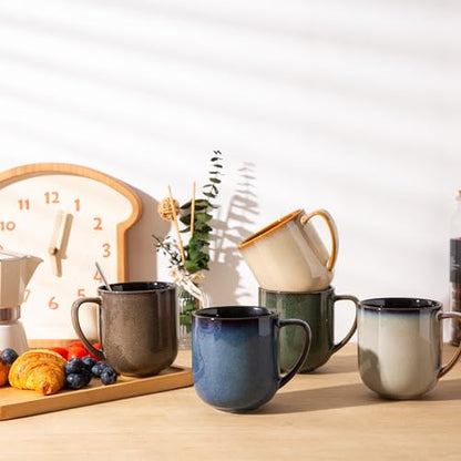 LERATIO Ceramic Coffee Mugs Set of 6,12oz Handmade Coffee Mugs Set | Large Handle for Cappuccino/Latte/Tea/Hot Cocoa,Oven &Dishwasher & Microwave Safe-Colorful - color: reactive glaze-Mixing