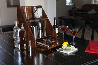 PICNIC TIME NFL Madison Acacia Tabletop Bar Tool Set, Bartender Kit with Stand, Bar Accessories Set