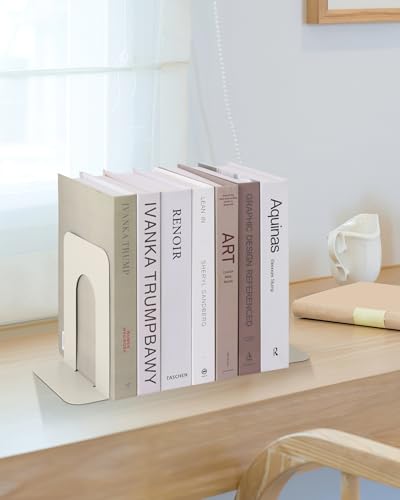 Honagu Bookends, Metal Book Ends, Bookends for Shelves, Book Holder Stopper for Heavy Books, /CDs/DVDs (1 Pair/2 Pieces, Milky White) - color: Milky White