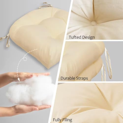 Outdoor Chair Cushions Set of 2, 19"x19" Tufted Outdoor Seat Cushions, Waterproof Patio Furniture Cushions,Beige - color: Beige