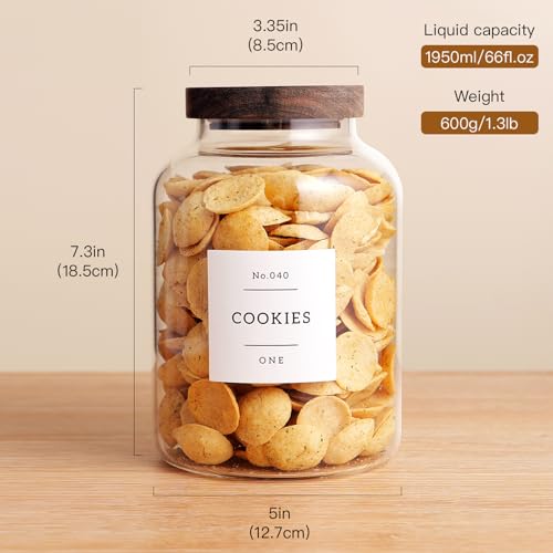 CZHQSMZ Set Of 2 Large Glass Jar with Wooden Lid with 132 Labels, Glass Storage Jars for Flour Pasta Candy Coffee Cookie and More(70 FL OZ/2000 ml) - color: 2000ml