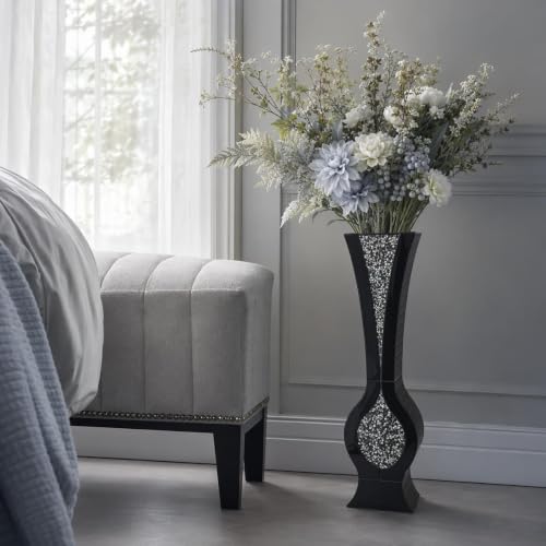 30”Double Sided Black Mirror Crushed Diamond Floor Vase, Tall Curved Mirror Bling Flower Vase for Entryway Living Room Luxury Home Decor(Black, 9.7" L x 5.3" W x 30" H) - color: Black, size: 9.7" L x 5.3" W x 30" H