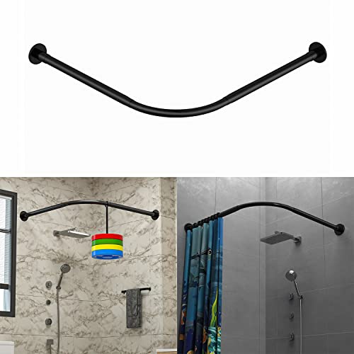 Corner Shower Curtain Rod Adjustable Stainless Steel L Shaped Rack Drill Free Install for Bathroom, Bathtub, Clothing Store (Black, 27"-39"x27"-39") - color: Black, 27"-39"x27"-39"