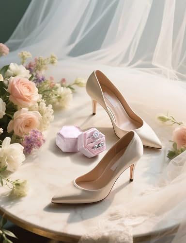 MFXIP Velvet 3 Slots Jewelry Ring Box Engagement Wedding Box Keepsake Box Bridal Photo Ring Triple Slots Hexagon - color: Light Pink