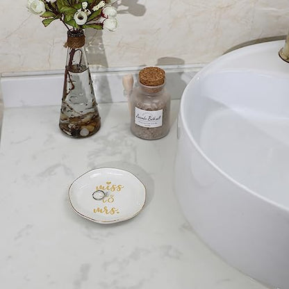 Miss to Mrs Ring Dish - Bride Gifts, Bridal Shower Gifts - Ceramic White - style: Miss to Mrs