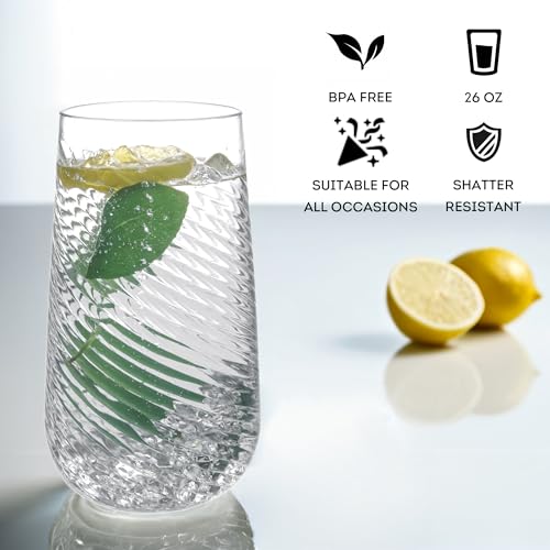 Lily's Home 26oz Plastic Drinking Tumblers - Set of 4 BPA-Free Plastic Drinking Glasses for Indoor/Outdoor - Durable Cups for Kitchen, Parties, Barbecues -Reusable Tumblers for Water, Juice, Cocktails - size: 26 Ounces (Tumbler)