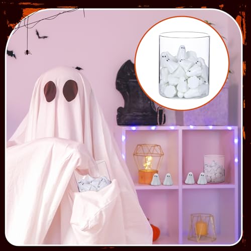 RoundFunny 50 Pcs Luminous Halloween Ghosts Miniature Resin Figurines Bulk | Mini Ghost Glow in Dark Favors, Vase Fillers Tiered Tray Table Centerpieces, Halloween Spooky Ornaments for Garden Landscape - style: Ghost