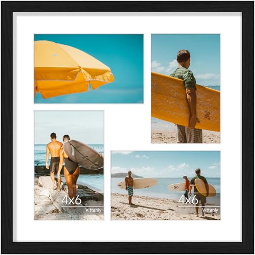 Vittanly 12x12 Collage Picture Frame for Wall Mounting, Black | Displays 4Pcs 4x6 Pictures with Mat or 1Pc 12x12 without Mat, Square Picture Frame Collage Wall Decor, 1 Pack - color: Black, size: 12x12