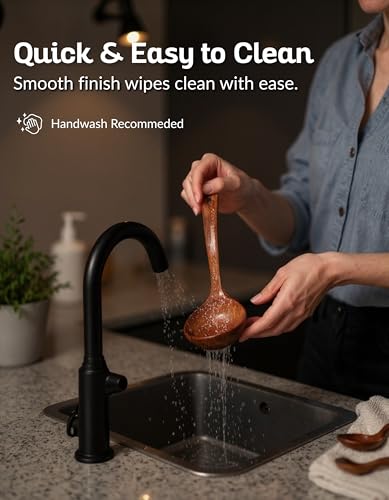 Soup Ladle - Luxury Teak Wood Ladle Set of 3 – Chef-Grade, Eco-Friendly Wooden Cooking Utensils with Reinforced Neck Joint & Anti-Slip Notch Handle – Multi-Size, Gift-Ready Ladle Spoons Set - color: Brown Teak Soup Ladle Set