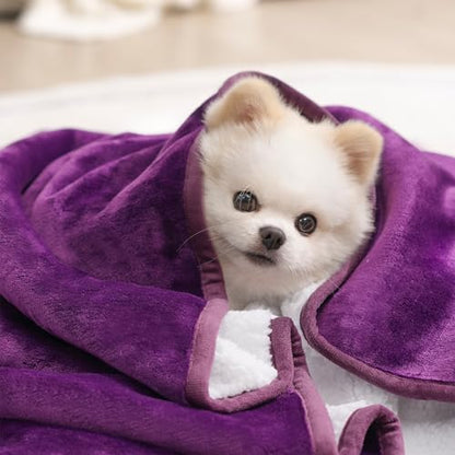 gogobunny Waterproof Bed Blanket, Reversible Sherpa Fleece Throw Blanket for Dog Puppy Cat, Furniture Cover Protects Bed Couch Sofa from Liquid Pee and Pet Fur (Dark Purple, 25x35 inches) - color: Dark Purple, size: 25x35 inches