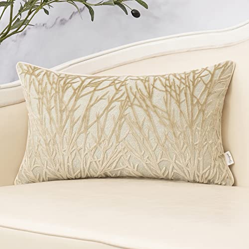 Beige Throw Pillow Cover Velvet Cushion Cover Branches Rectangular Neutral Pillowcase for Sofa Couch Bedroom Living Room, 12x20 Inch - color: Beige, size: 20" x 12" (Pack of 1)