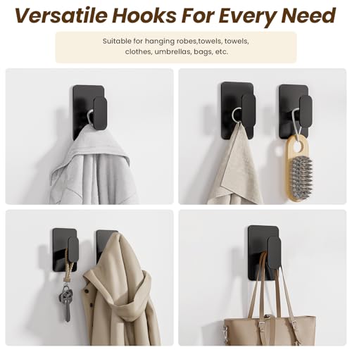 Large Heavy Duty Wall Hooks - 26lb Max, Stainless Steel Adhesive Towel Hooks for Hanging Towel, Coat, Robe, Hat, Sticky Towel Holder for Wall Mount in Bathroom, Shower, Kitchen (Black, 4 Pack) - color: Black-4