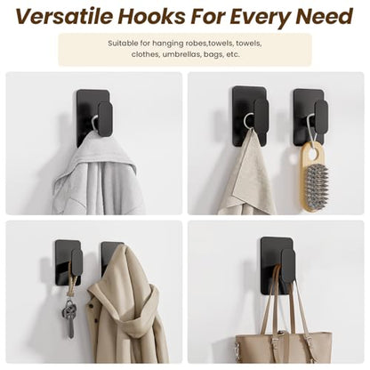 Large Heavy Duty Wall Hooks - 26lb Max, Stainless Steel Adhesive Towel Hooks for Hanging Towel, Coat, Robe, Hat, Sticky Towel Holder for Wall Mount in Bathroom, Shower, Kitchen (Black, 4 Pack) - color: Black-4