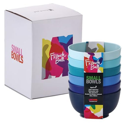 French Bull Melamine Small Bowls, 6-Piece Set, Small Serving Bowl – Snack, Condiment, Dip, Dessert, Ice Cream – Shatter Proof, Food-Safe, BPA Free, Dishwasher Safe, 5.5” 22 oz - Shades of Blue - color: Shades of Blue, size: 5.5" Small Bowls set of 6