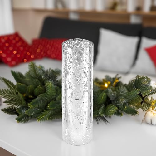 WGVI Hurricane Candle Holder Sleeve, W: 3", Ht: 10", Silver Speckled Glass Cylinder Open Both Ends, Chimney Tube Shade, 2 Pieces - color: Silver Speckle, size: 3x10"H