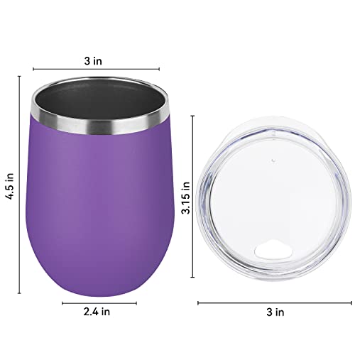 DOMICARE Stainless Steel Wine Tumbler Bulk with Lid, Personalized Insulated Tumblers Set, 12oz Travel Coffee Cups Pack of 1, Purple - color: Purple, size: 1 Count (Pack of 1)