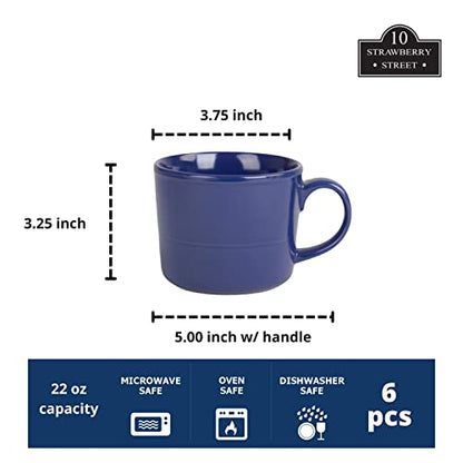 Double Line 3.75"/12 oz Mug, Set of 6, Cobalt Blue - color: Cobalt Blue, size: 12 Ounces