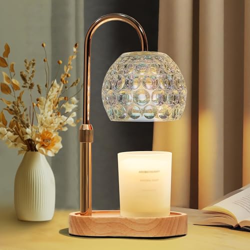 Candle Warmer Lamp with Timer, Round Glass Shade with Rainbow Finish | Wax Warmer Lamp with Adjustable Height for Jar Candles, Birthday & House Warming Gift for Women, Modern Decor for Home - color: Transparent