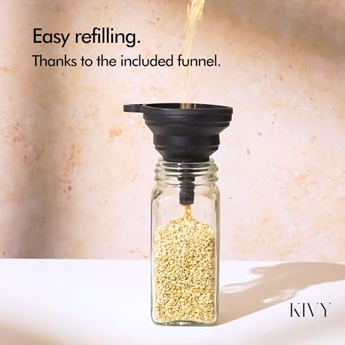 KIVY Spice Jars with Labels [24x 4oz] Glass Seasoning Containers with Airtight Lids for Organization - Empty Square Bottles for Spices & Seasonings with Shaker Lids - Spice Containers Wood Bamboo - size: Bamboo Black