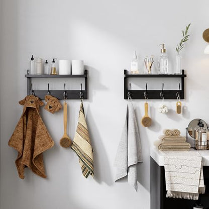 STELLSTAR Coat Rack with Shelf, 2 Pack Bamboo Wall-Mounted Coat Hanger with 8 Hooks for Entryway, Hallway, Kitchen, Bathroom, Living Room, Utility Room (Black) - color: Black