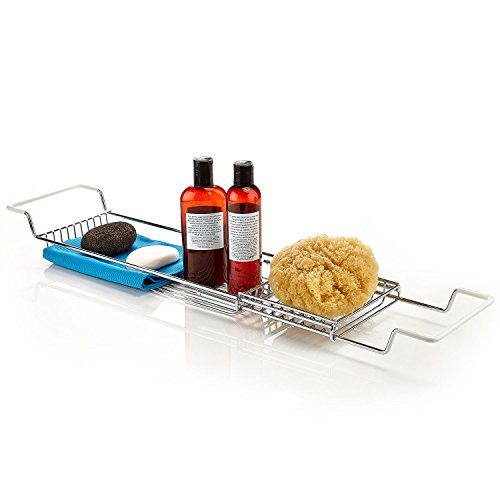 Home Intuition Stainless Steel Expandable Shower Bathtub Tray Over the Clawfoot Tub Bath Caddy