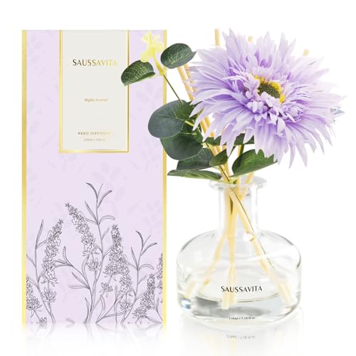Reed Diffuser Set 7.10 oz Lavender&Sage Scented Air Freshener for 120 Days | Room Freshener, Decorative Flower, 7 Sticks, Transparent Bottle, Long Lasting Home Fragrance, Bathroom Decor, Mother Day Gift - color: Lavender&sage