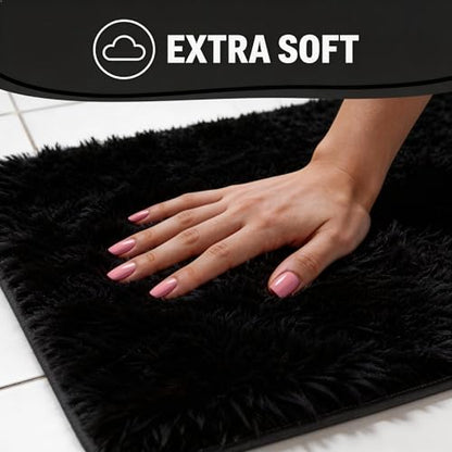 Bathroom Rugs Set Plush Velvet Bath Rugs Non-Slip Shaggy Bath Mat Set 3 Piece,Washable Mats,Absorbent Shaggy Rugs Super Soft U-Shaped Toilet Rug,Bahroom Carpets for Bathroom,Tub,Shower Black - color: Black