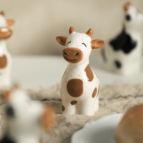 Ceramic Cartoon Cows Shape Salt & Pepper Shakers Set, Hand-Painted Cows Salt and Pepper Shakers, 2 PCS Set-Brown-B