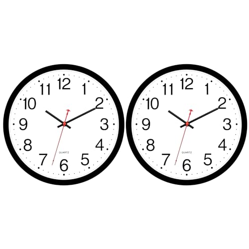 Foxtop 2 Pack 12" Wall Clock Silent Battery Operated Analog Clock, Black | Non Ticking, Modern, Round, Easy to Read, Classroom, School, Office, Living Room, Bedroom - color: Black, size: 12 Inch - 2 Clocks
