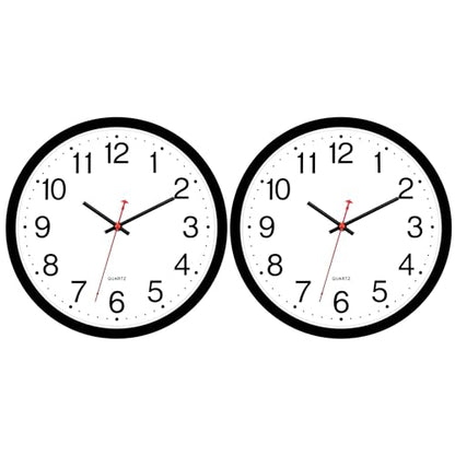 Foxtop 2 Pack 12" Wall Clock Silent Battery Operated Analog Clock, Black | Non Ticking, Modern, Round, Easy to Read, Classroom, School, Office, Living Room, Bedroom - color: Black, size: 12 Inch - 2 Clocks