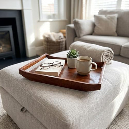 Wooden Serving Tray Set of 2 | Big Size 16x12 & 14x10 Inches | Premium Finish Wood Serving Platters with Handles | Breakfast, Coffee, Food Serving Tray for Home, Kitchen, Restaurant & Décor
