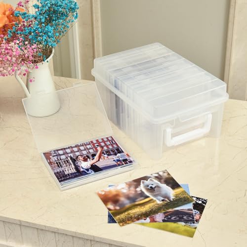 ALINK Photo Storage Box 5 x 7 In Photo Case, 10 Inner Large Photo Keeper, Clear Photo Storage Container, Seed Craft Cards Pictures Organizer, Plastic Office Organizer with 1 Label Sticker - size: 5" X 7"
