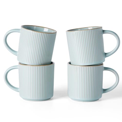 famiware Coffee Mug Set of 4, Star 12 oz Ceramic Mugs Cups Set with Handle | Stoneware Stackable Catering Cup for Coffee, Tea, Cappuccino, Latte, Microwave & Dishwasher Safe, Light Blue - color: Star-Light Blue, size: 4 Count (Pack of 1)