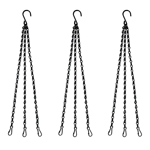 Benvo 16 inch Long Hanging Plant Chains Flower Pot Hangers with Clips and Hooks 3 Point Replacement Chain Holders for Baskets Bird Feeders Planters and Other Ornaments (Pack of 3, Black) - size: 16 inch Long