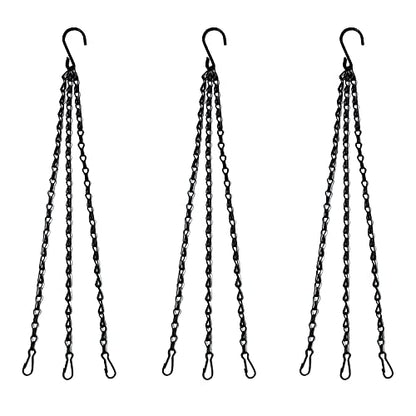 Benvo 16 inch Long Hanging Plant Chains Flower Pot Hangers with Clips and Hooks 3 Point Replacement Chain Holders for Baskets Bird Feeders Planters and Other Ornaments (Pack of 3, Black) - size: 16 inch Long