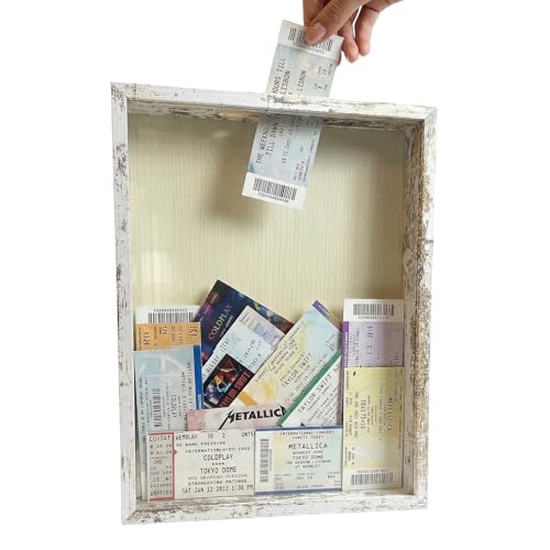 Ticket Shadow Box 11×14 Top Loading Display Case Frame with Top Slot on Top, for Wedding Photos,Baby Keepsakes,Sporting Events Ticket Stubs Beer Caps Movie Trave and Memory Keepsakes Box - color: Rustic White, size: 11×14