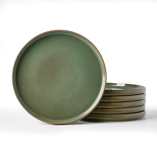 famiware Star 10/8 inches Salad Plates Set for 6, Capulet Olive | Fine Stoneware Kitchen Plates for Salad, Dessert, Double Reactive Glaze, Microwave Dishwasher Safe, Lead-free, Cadmium-free - color: Capulet Olive, size: 8"(6pcs)ST