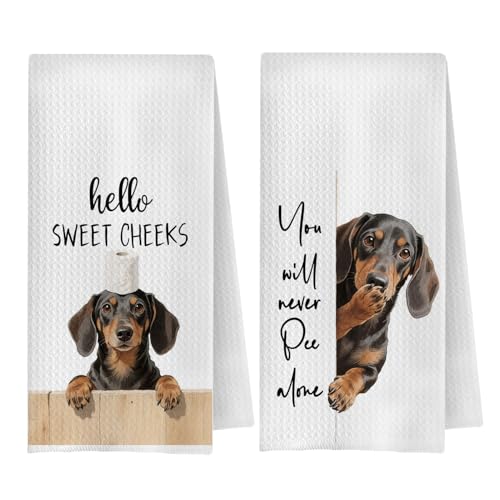 Funny Dachshund Bathroom Hand Towels, Weiner Dog Gifts for Women Men, Hello Sweet Cheeks Doxie Sausage Dog Decorative Hand Towel for Bathroom Washroom Toilet, 16x24 Inch Set of 2 - color: Dachshund