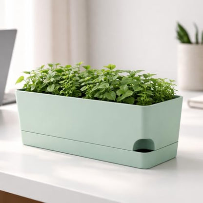 Party Zealot Window Boxes Planters, 3 Pack Self Watering Pots for Indoor Plants 17 Inch Rectangular Planter Rectangle Flower Pots Long Plant Pot Large Window Sill Herb Planter Box, Green - color: Green