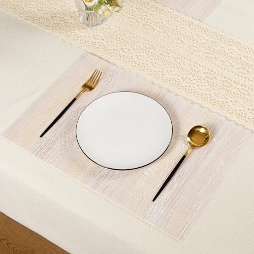 Beige Woven Placemats Set of 6 – Heat Resistant, Waterproof & Easy to Clean – Durable Synthetic Dining Table Mats for Kitchen, Restaurant & Outdoor Use - color: Beige