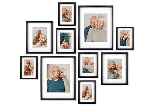 10 Piece Shadow Box Style Gallery Wall Frame Set – Deep Photo Frame Set with Mat for 8x10, 5x7 and 4x6 - Multiple Sizes Picture Frame Set for Wall Collage – Assorted Picture Frames for Wall (Black) - color: Black, size: Gallery Wall "Stamp"